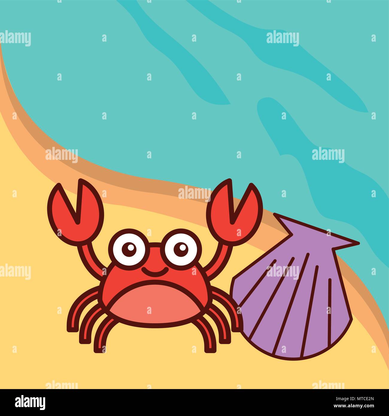Krabbe krustentier Clam beach sea life Cartoon Stock Vektor