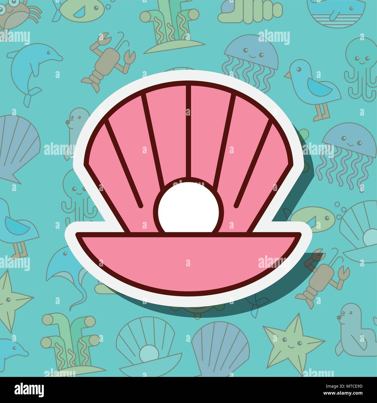 Clam pearl Sea Life Cartoon Stock Vektor