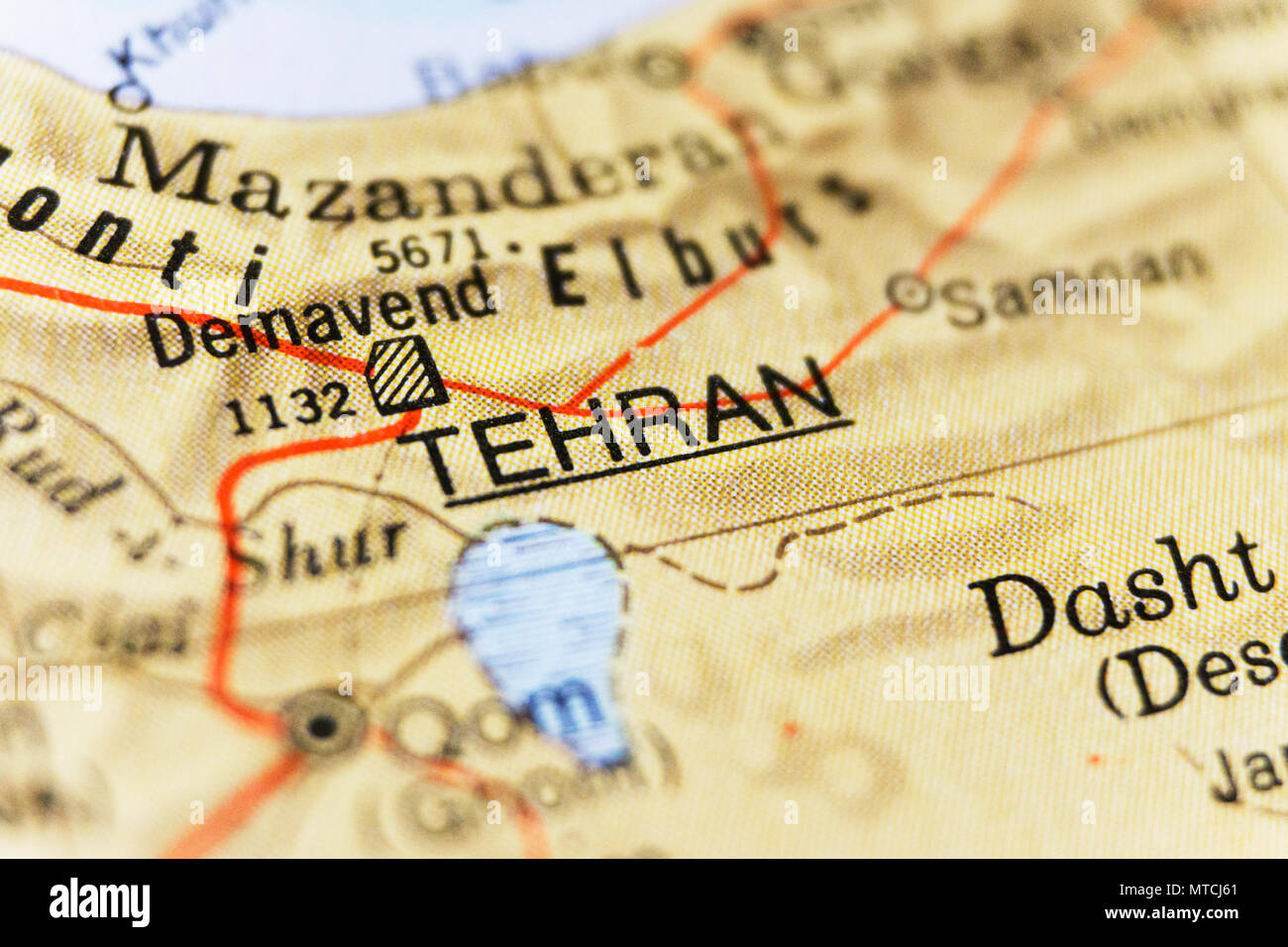 Teheran Karte. Eine Nahaufnahme von Teheran. Travel Concept. Foto lieferbar. Stockfoto