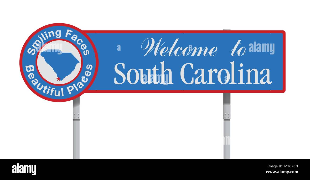 Vector Illustration der Willkommen in South Carolina Blau Schild Stock Vektor