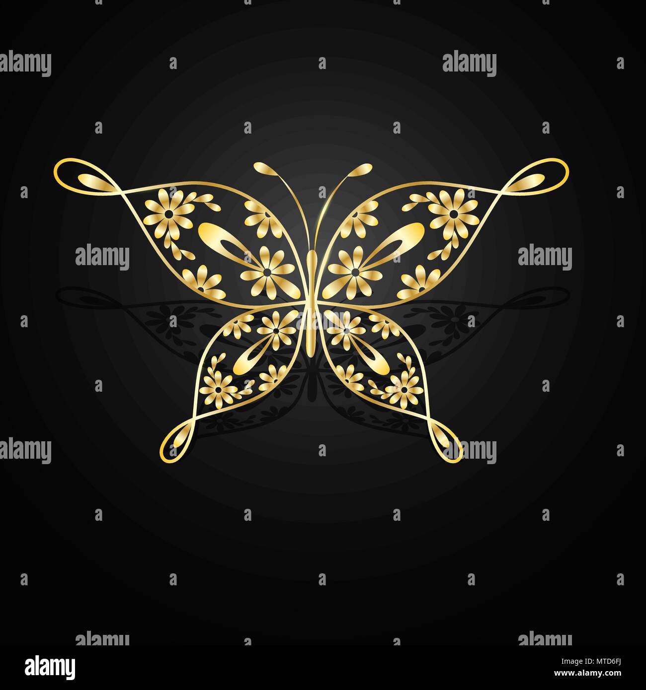 Gold abstrakter Schmetterling auf schwarzem Hintergrund Stock Vektor