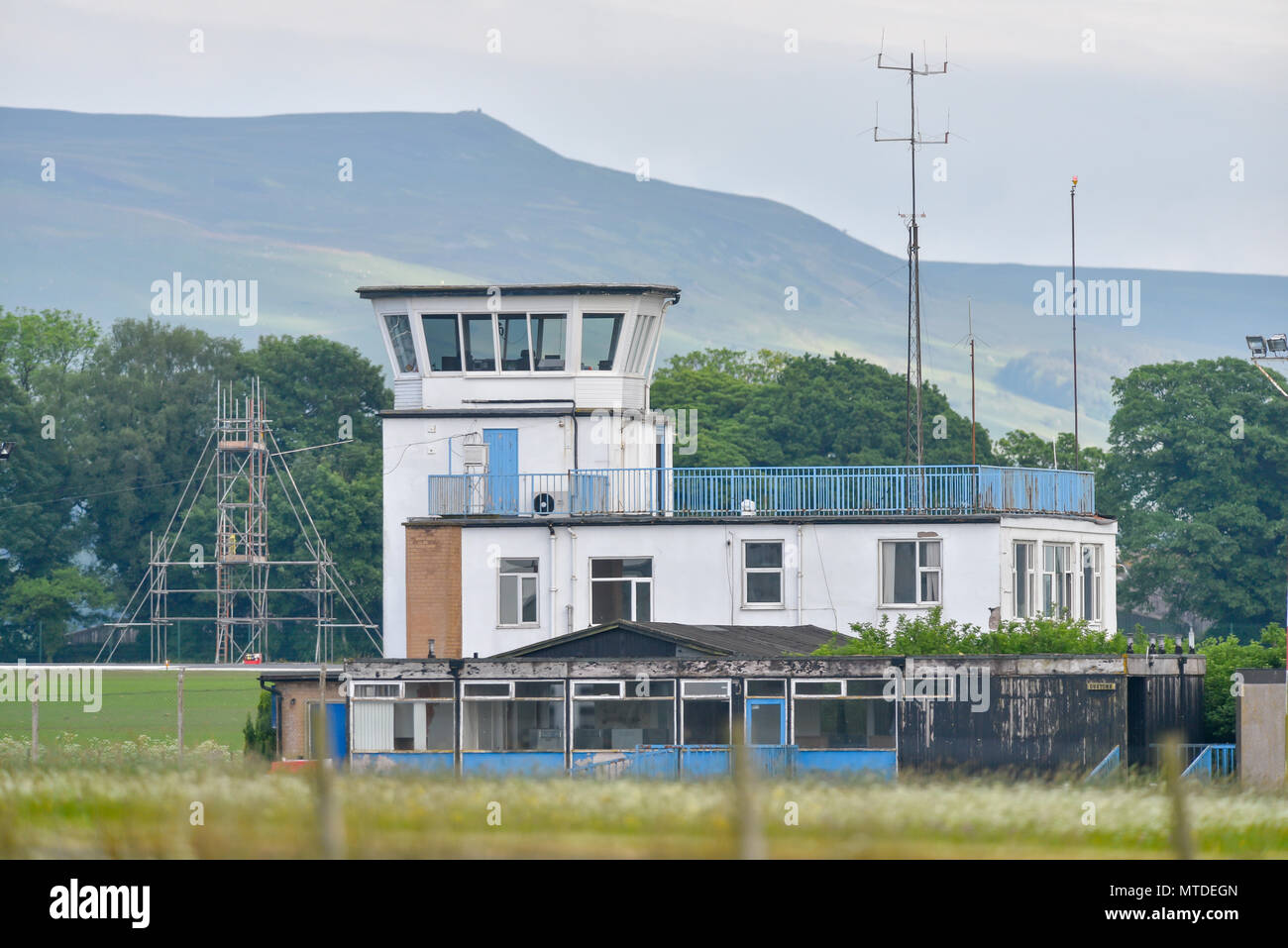 Carlisle, Großbritannien. 29. Mai 2018. Erste Flüge von Carlisle Lake District Flughafen verschoben. Die Arbeit geht weiter am neuen Flughafen Terminal Gebäude. Nur wenige Tage vor der Abreise des kommerziellen Flug vom Flughafen seit den 80er Jahren, die von der Schottischen airline Loganair bis September vertagt worden. Fotografie 20 Credit: STUART WALKER/Alamy leben Nachrichten Stockfoto