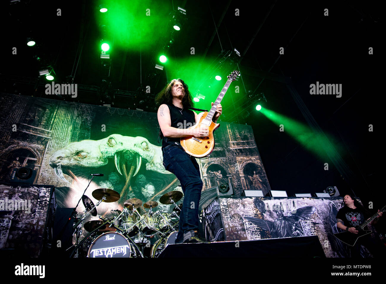 Mai 29, 2018 - Toronto, Ontario, Kanada - amerikanische Thrash Metal Band 'Testament' durchgeführt, die Budweiser Stadium in Toronto verkauft. Band Mitglieder: Eric Peterson, CHUCK BILLY, ALEX SKOLNICK, GENE HOGLAN, STEVE DI GIORGIO (Credit Bild: © Igor Vidyashev über ZUMA Draht) Stockfoto