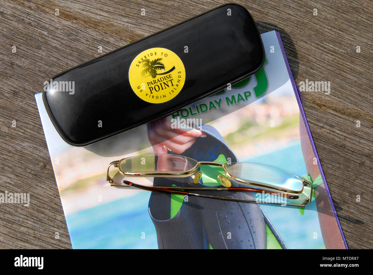 Souvenir Aufkleber für Karibik Urlaub auf brillenetui Stockfoto
