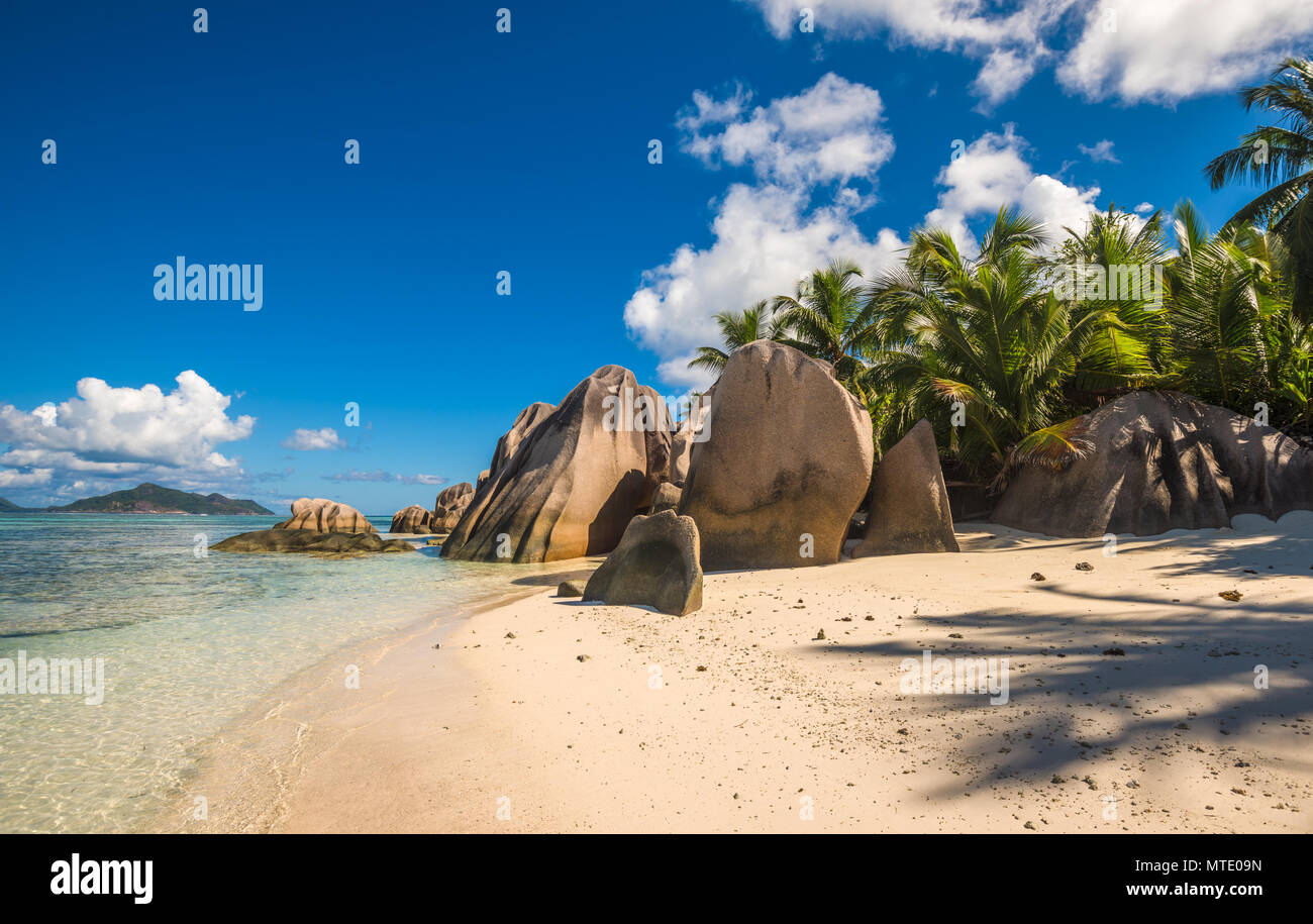 Tropical Island Beach, Source d'Argent, La Digue, Seychellen Stockfoto Tropical Island Beach, Source d'Argent, La Digue, Seychellen Stockfoto