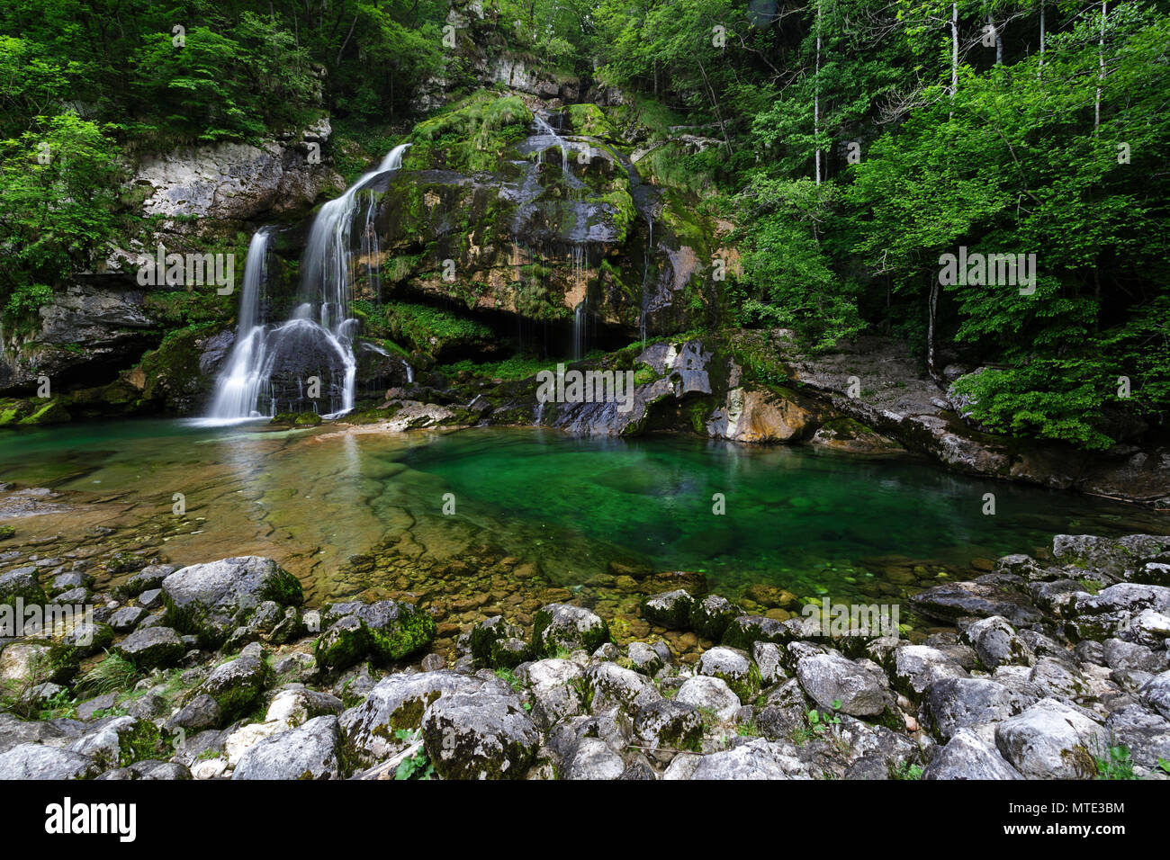 Virje waterfal, Soca Tal, Bovec, Slowenien Stockfoto