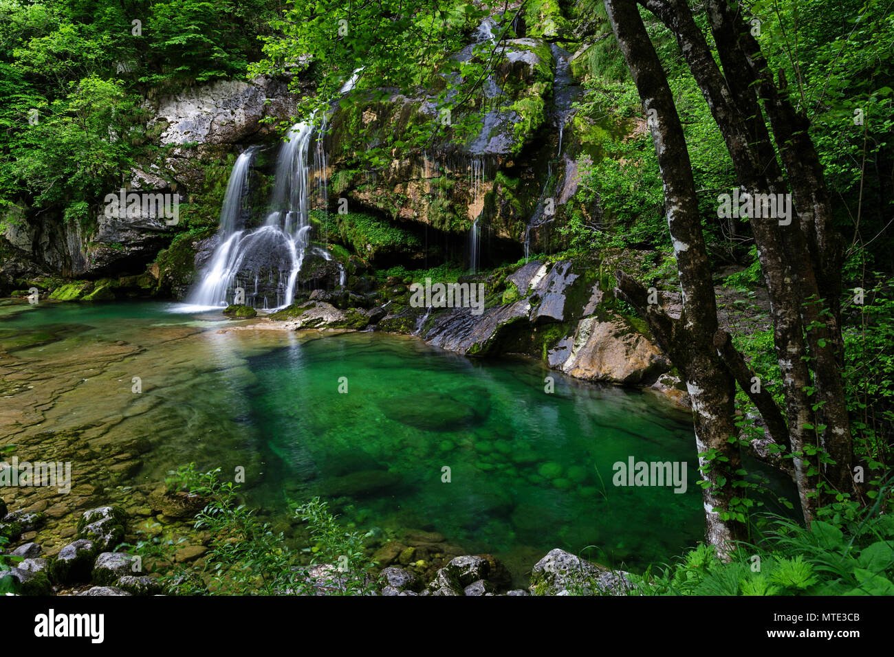 Virje waterfal, Soca Tal, Bovec, Slowenien Stockfoto