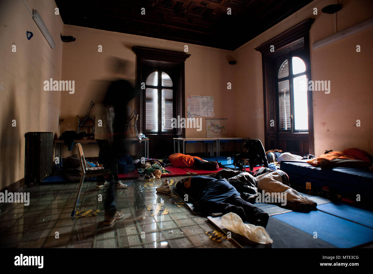 Rom. 'Machiavelli' High School durch Studenten, die protestieren gegen Kürzungen bei Bildung belegt. Italien. Stockfoto