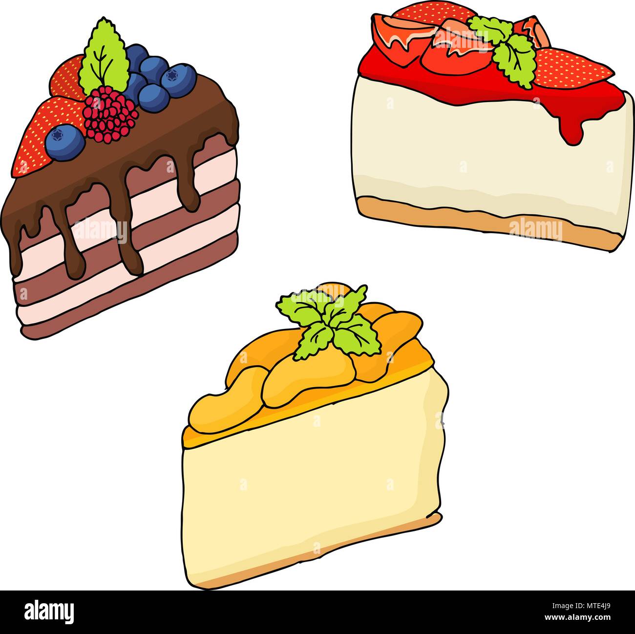 Vector Illustration der verschiedenen Kuchen und Gebäck Stock Vektor