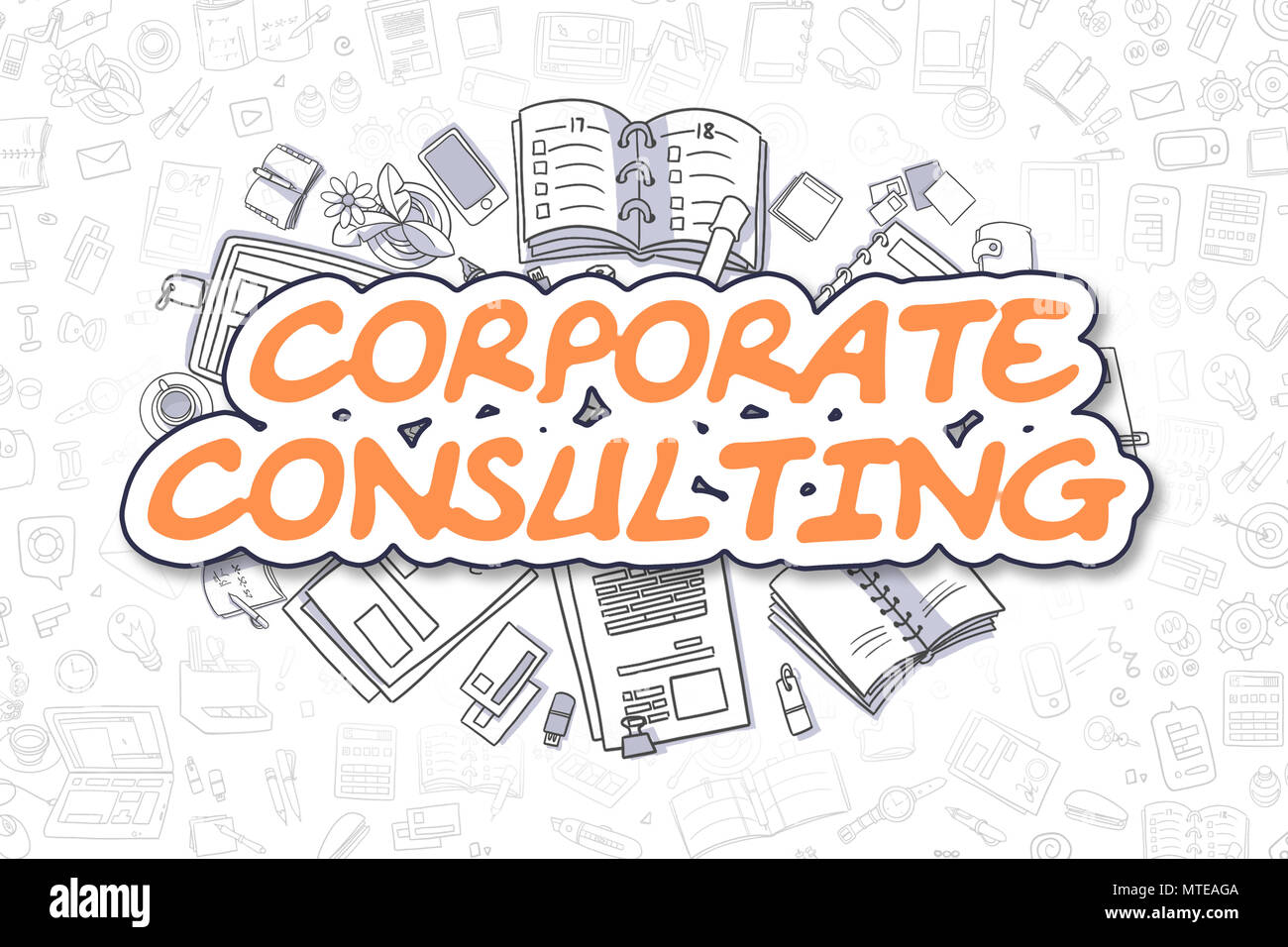 Corporate Consulting - Doodle Orange Text. Geschäftskonzept. Stockfoto