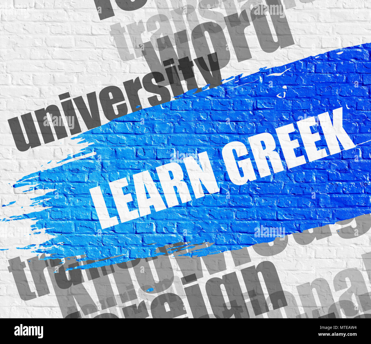 Lernen Sie Griechisch auf der Brickwall. Stockfoto
