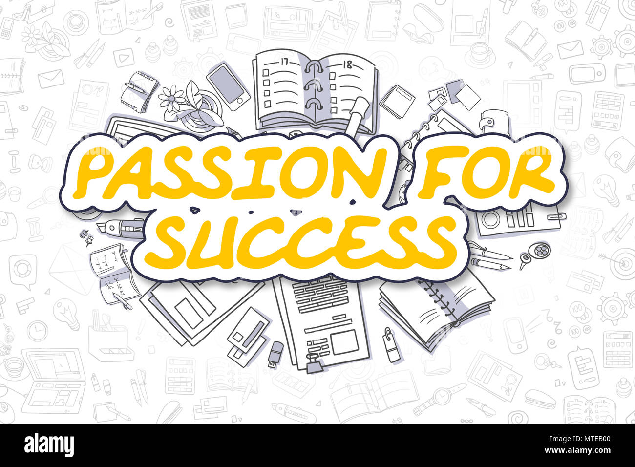 Leidenschaft für den Erfolg - Doodle Gelb Wort. Geschäftskonzept. Stockfoto