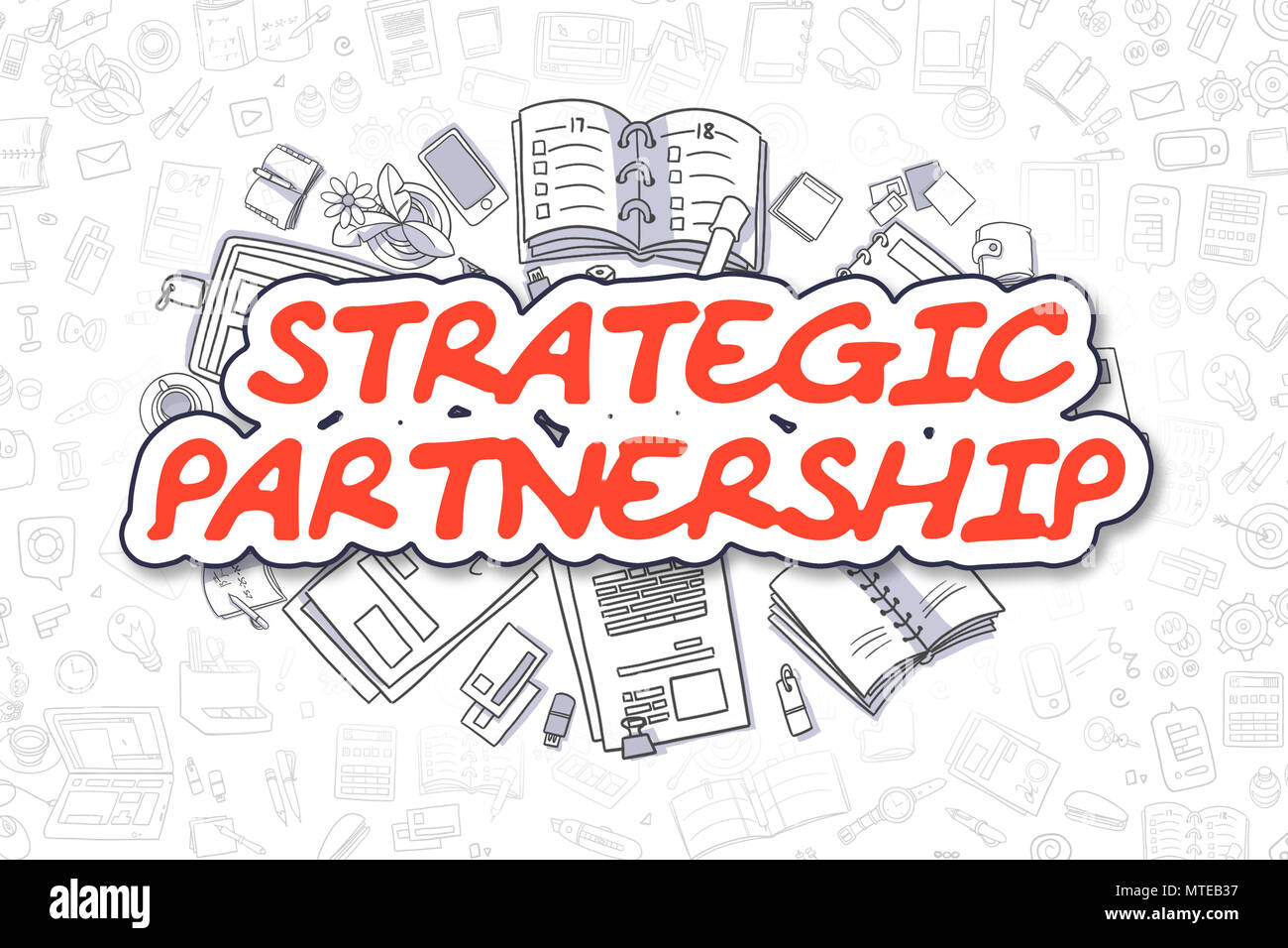 Strategische Partnerschaft - Cartoon roten Text. Geschäftskonzept. Stockfoto