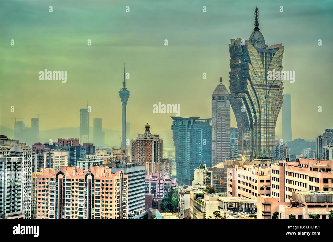 Die Skyline von Macau, eine ehemalige portugiesische Kolonie, jetzt ein autonomes Gebiet in China Stockfoto