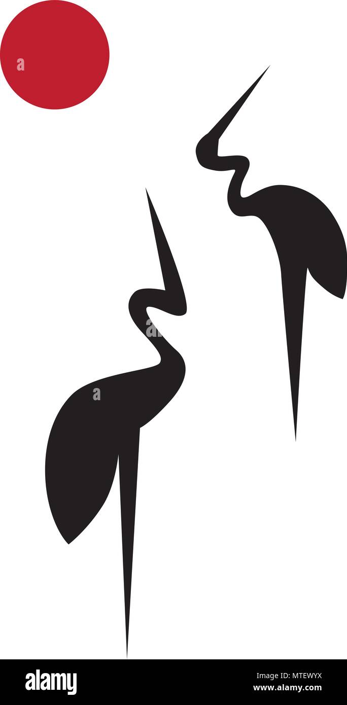 Krane Logo. Feng Shui, Vogel des Glücks und viel Glück Stock Vektor