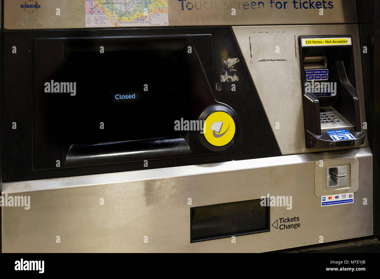 U-Oyster Card Maschine geschlossen Stockfoto