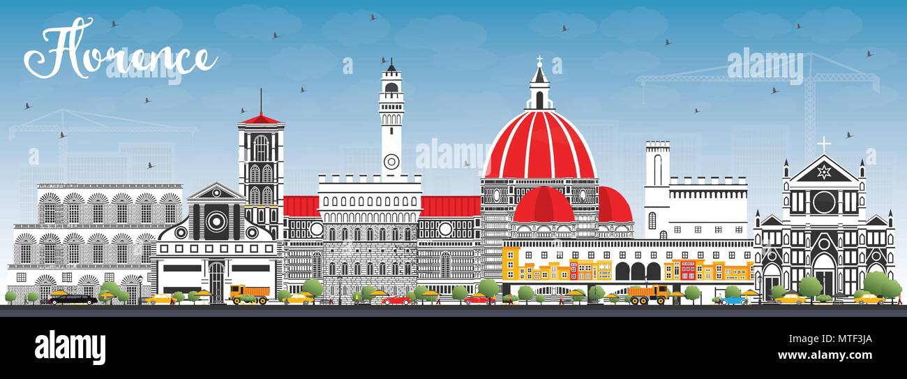 Florenz Italien Skyline der Stadt mit Gebäuden und blauer Himmel. Vector Illustration. Business Travel und Tourismus Konzept mit moderner Architektur. Stock Vektor
