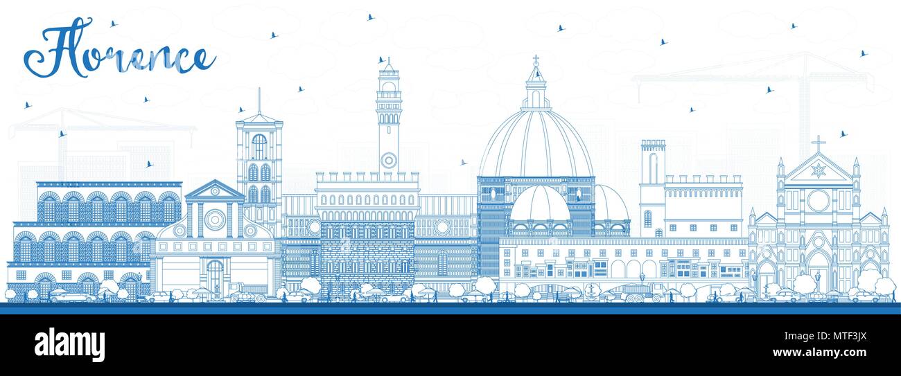Umrisse Florenz Italien Skyline der Stadt mit blauen Gebäude. Vector Illustration. Business Travel und Tourismus Konzept mit moderner Architektur. Florenz Stock Vektor