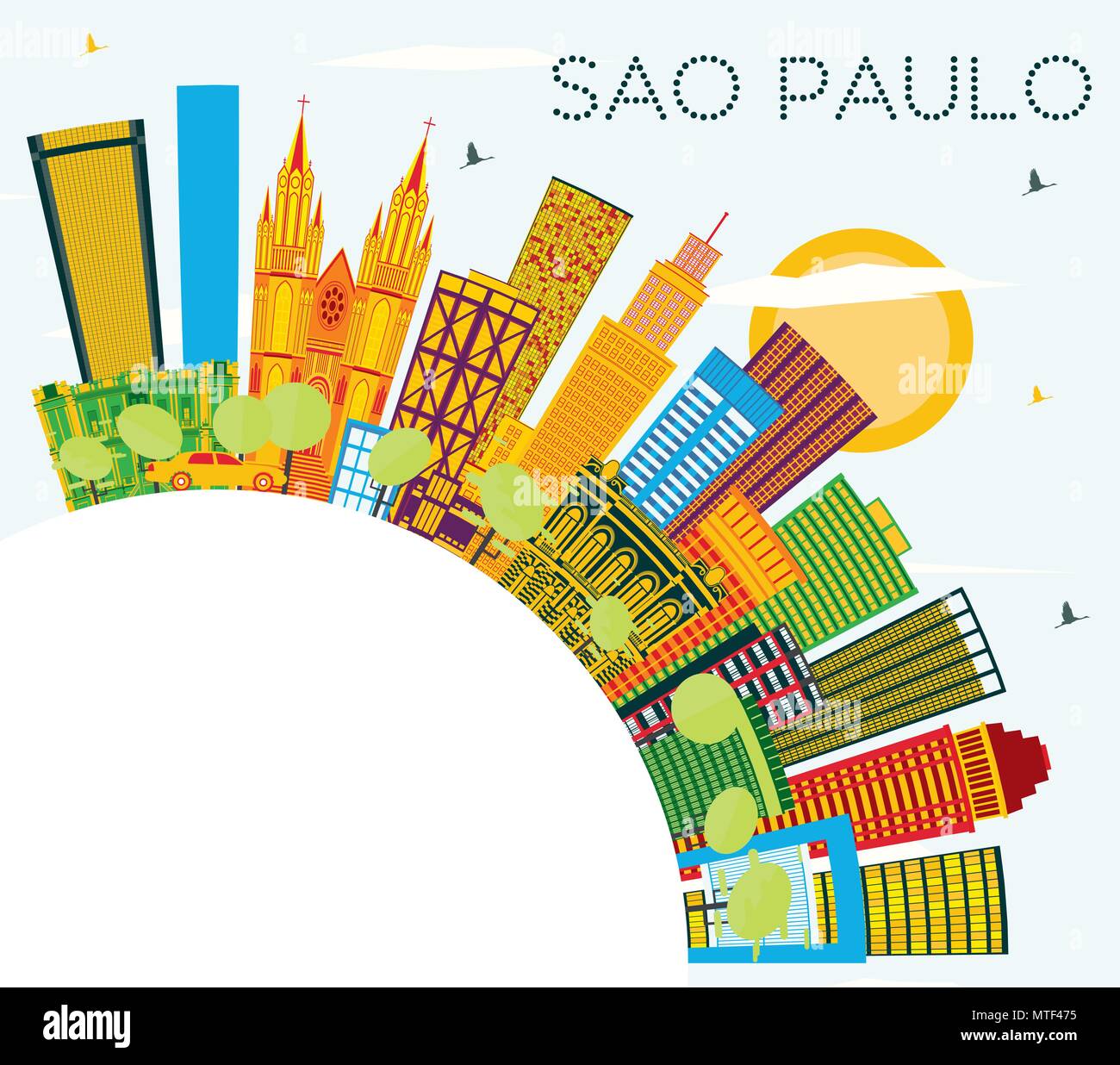 Sao Paulo Brasilien City Skyline mit Farbe Gebäude, blauer Himmel und Kopieren. Vector Illustration. Stock Vektor