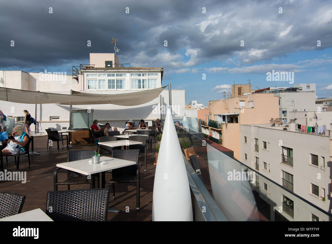 MALLORCA, Balearen, SPANIEN - 22. SEPTEMBER 2017: Hotel Nautic Blick von oben am 22. September 2017 auf Mallorca, Balearen, Spanien. Stockfoto