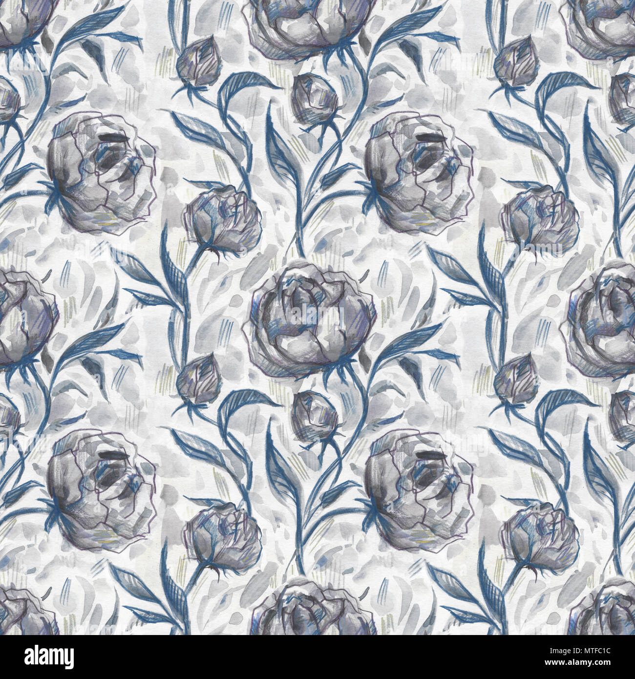 Rosen. Hand gezeichnet Aquarell floralen Muster. Stockfoto