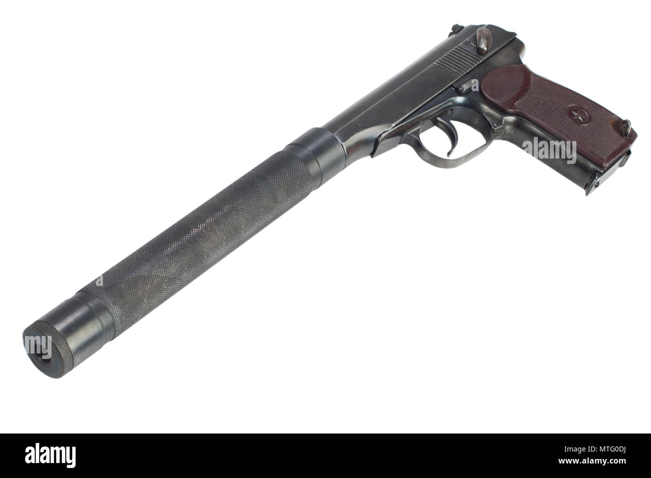 Udssr Makarov Pistole mit Schalldämpfer isoliert Stockfoto