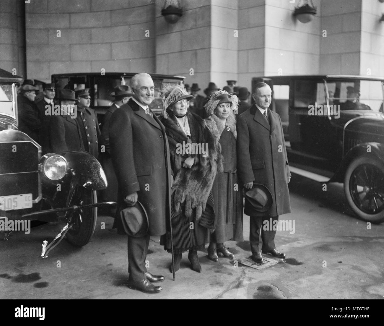 Warren G. Harding, Florence Harding, Grace Coolidge, und Calvin Coolidge, Washington, D.C., ca. 1921 Stockfoto