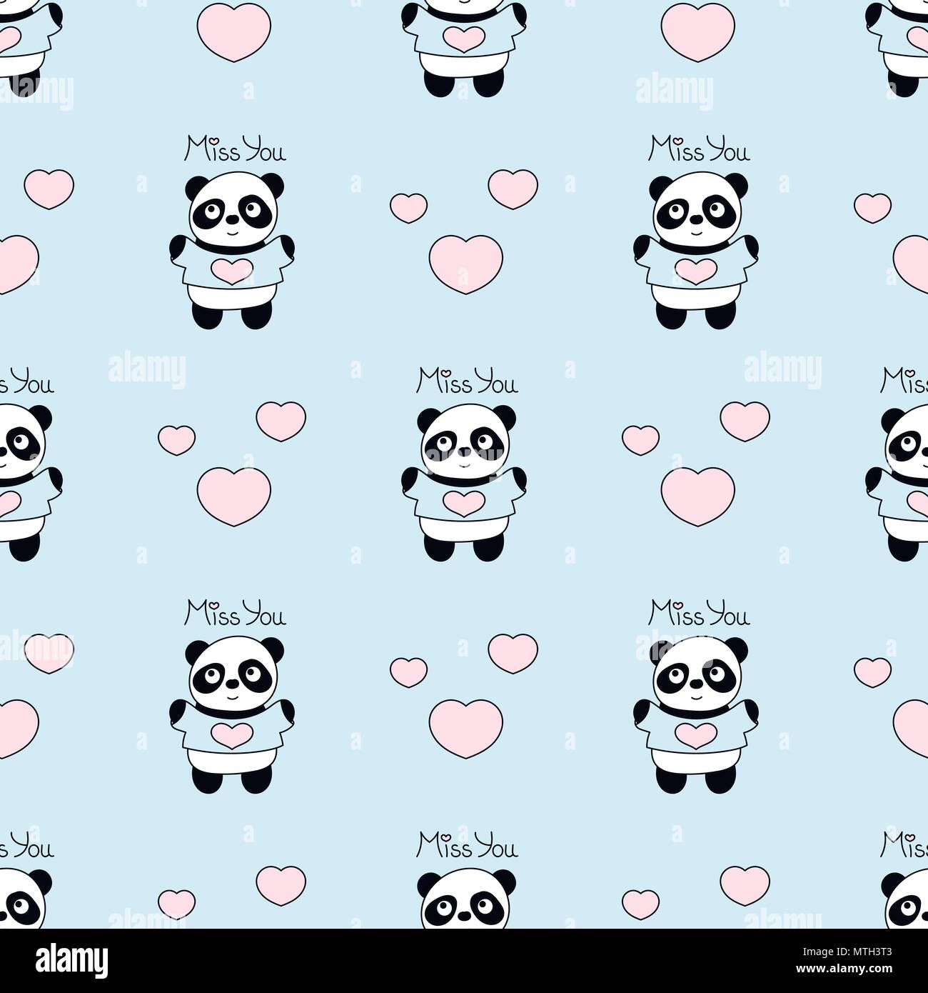 Nahtlose baby Muster mit niedlicher Pandas und Herzen. Stock Vektor
