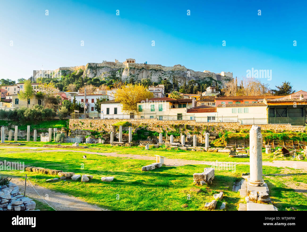 Reste der römischen Forum und Akropolis, Athen Griechenland, getönt Stockfoto