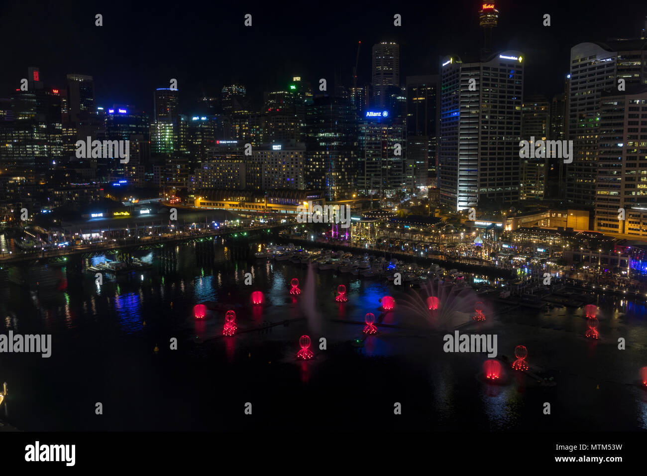 Blick auf Lebendige 2018 Darling Harbour aus dem Sofitel Hotel Stockfoto