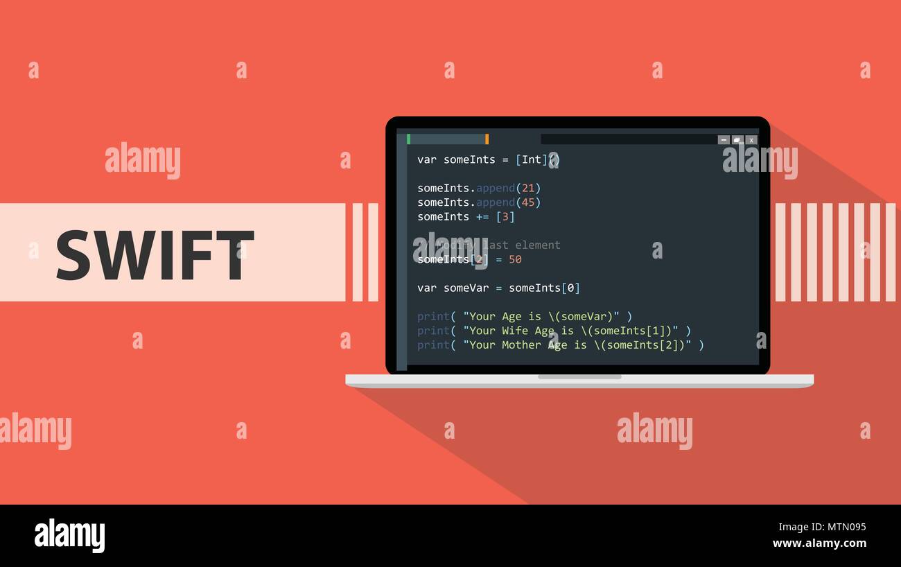 Swift-code Programmiersprache mit Skriptcode auf dem Laptop Bildschirm Vektorgrafik Stock Vektor
