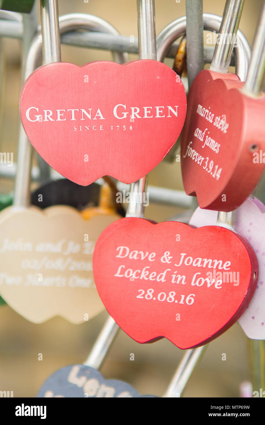 Gretna Green liebe Vorhängeschlösser, Schottland, UK Stockfoto