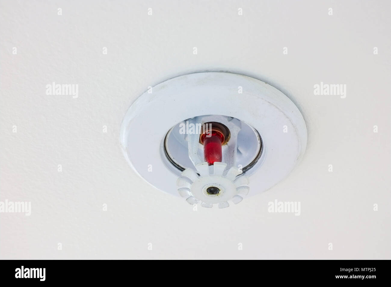 Sprinkleranlagen unter einer weißen Decke montiert. Stockfoto