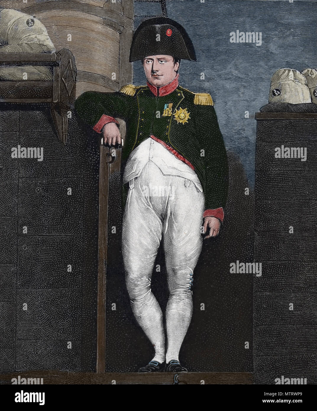 Napoleon I an Bord der HMS Bellerophon (UK). Napoleons ergeben. 1815. Porträt von Charles Lock Eastlake. Stockfoto
