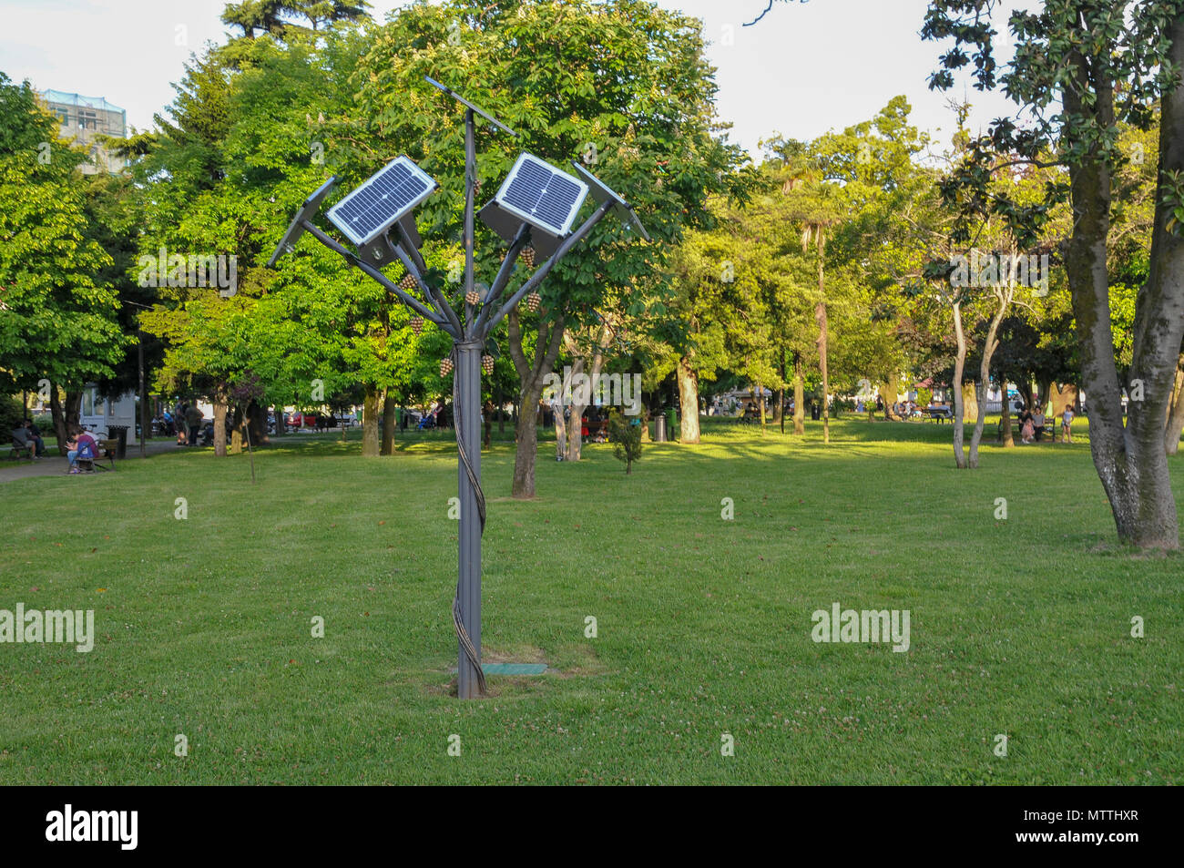 Solar Baum, Solarkollektoren in einer Form der Baum Blätter. in Nurigeli See fotografiert, Batumi, Georgien Stockfoto