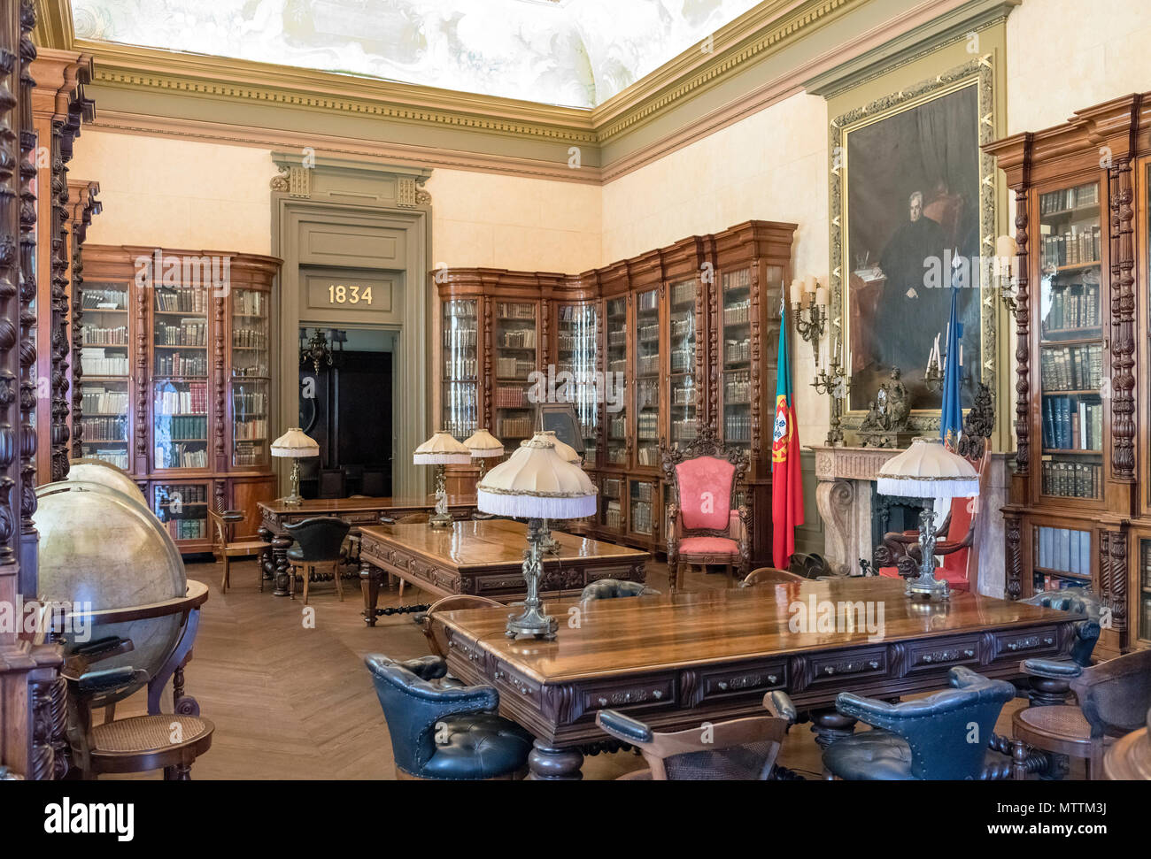 Bibliothek in der Palacio da Bolsa, Porto, Portugal Stockfoto