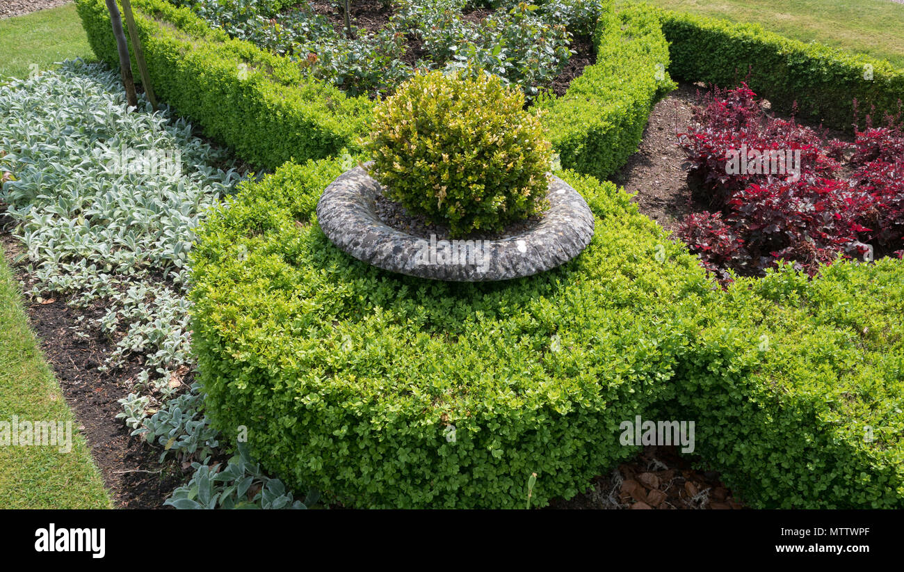 Weston-unter-Eidechse, England, 29, Mai, 2018. Weston Park stattliches Haus. Der formschnitt der Gärten des Haupthauses. Stockfoto