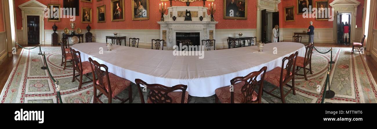 Weston-unter-Eidechse, England, 29, Mai, 2018. Weston Park stattliches Haus. Der Speisesaal des Haupthauses Stockfoto