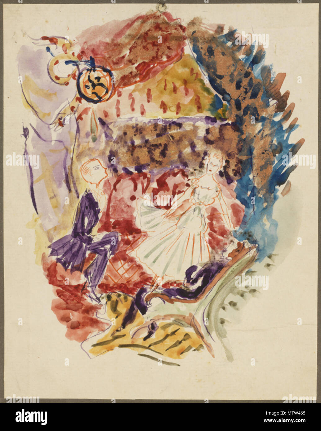 . Svenska: Nils Dardel 1888 - 1943 Frankrike, Född Sverige besuchen, u. å. Akvarell på Papper 22,5 x 17,8 cm Teckning Spende 1966 ich Testamente från Rolf de Maré. u. å .. Nils von Dardel (1888-1943) 446 Nils Dardel - Besuch Stockfoto