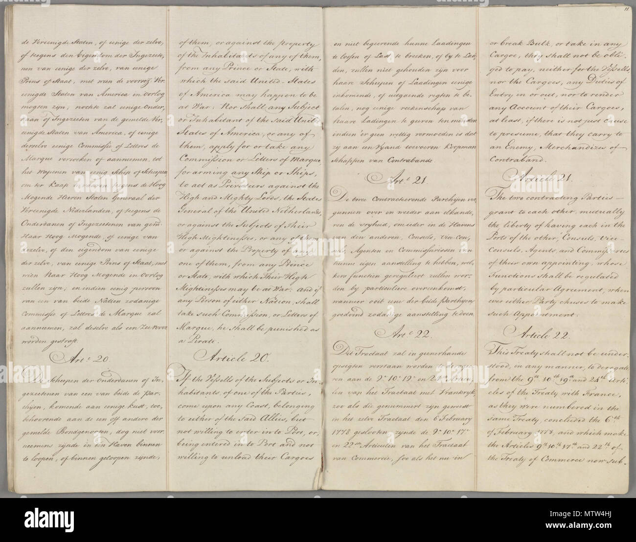 . Nederlands: Akte van traktaat van vriendschap De commercie een separate conventie te 's-Gravenhage gesloten tussen de Staten-Generaal en De Verenigde Staten van Amerika erfüllt. Met bijlagen, 1780, 1782. 8. Oktober 1782. 24 März 2014, 11:39:08. Nationaal Archief, Staten Generaal 447 NL-HaNA 1.01.02 12597.256 14 Vriendschapsverdrag De Verenigde Staten met Stockfoto