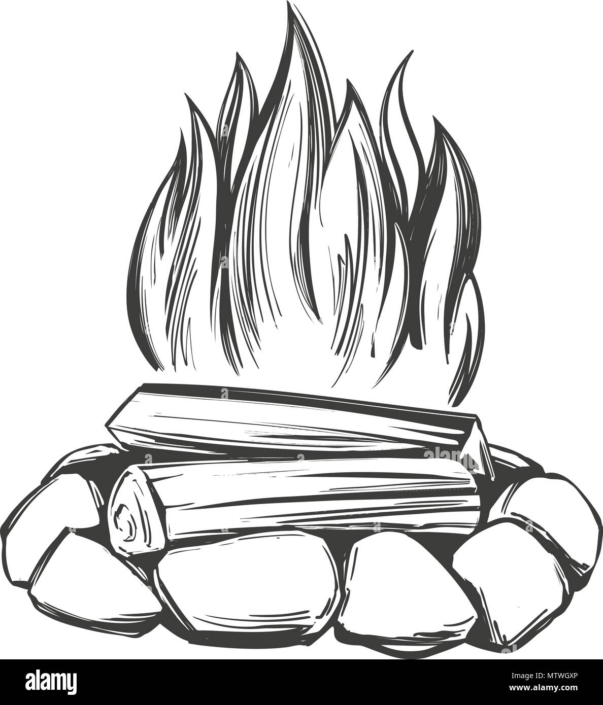Fire Emblem, Ruhe in den Wald, camping Hand gezeichnet Vektor-illustration realistische Skizze Stock Vektor