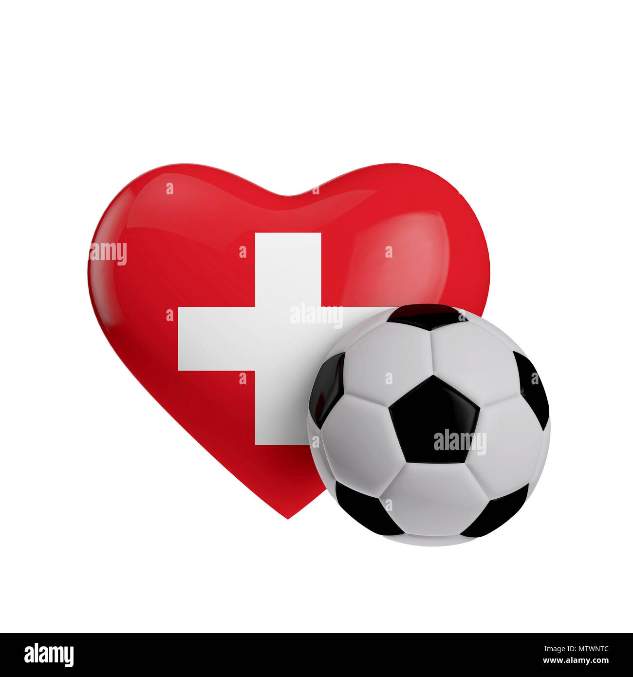 Schweiz Flagge Herzform mit einem Fußball. Lieben Fußball. 3D-Rendering  Stockfotografie - Alamy