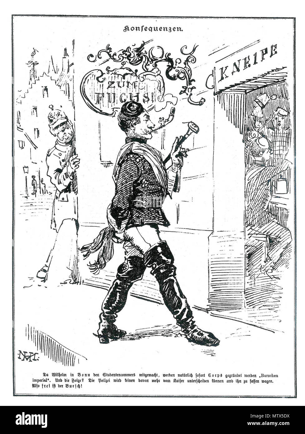 . Englisch: Karikatur Der Deutschen Kaiser Wilhelm II. Die Verbindung Zu Deutschen Corps