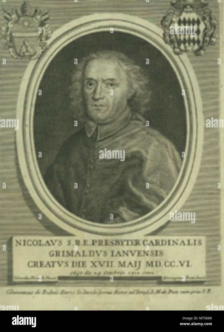 . Englisch: Porträt des Kardinals Nicola Grimaldi, der 1717 starb. Gravur von Hieronymus Rossi nach einem Gemälde von Odoardus Vicinelli. In Rom während des späten 18. jahrhunderts Veröffentlicht damit im öffentlichen Bereich aufgrund des Alters. . Diese Datei fehlt, Informationen zum Autor. 442 Nicola Grimaldi Stockfoto