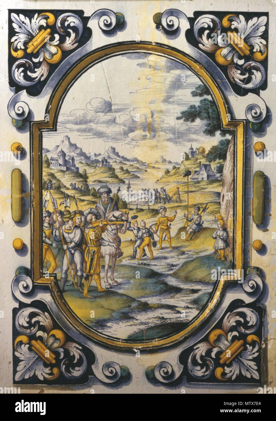 . English: Kachel des "Pfauofens", Zürich, Schweizerisches Landesmuseum. ca. 1686 - 1700. Heinrich Pfau, Winterthur 453 Ofenkachel Weiterempfehlen Stockfoto