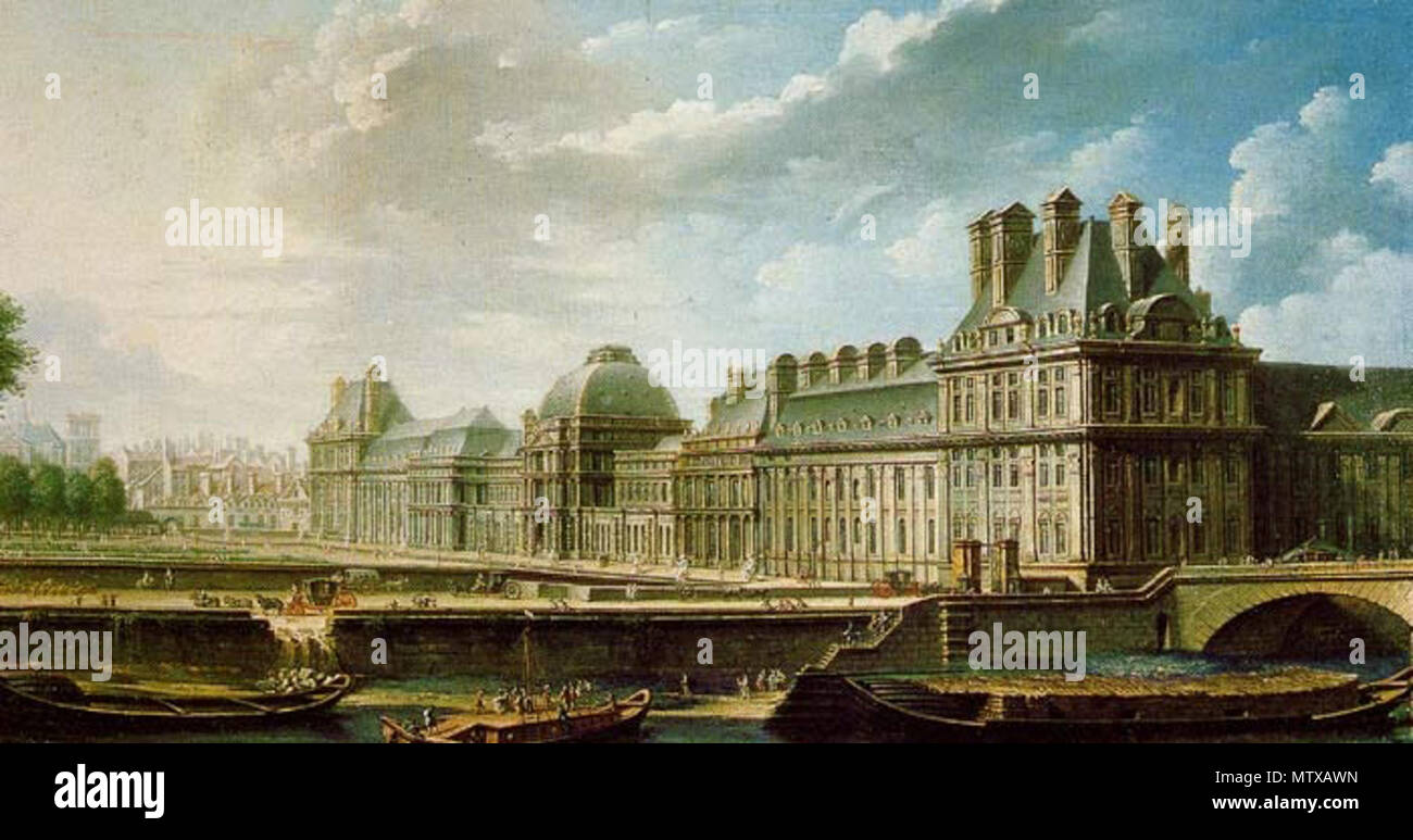 . Français: Le Palais des Tuileries vu du Quai d'Orsay, par Nicolas-Jean-Baptiste Raguenet, Vers 1757. 1757. Nicolas-Jean-Baptiste Raguenet (1715-1793) 464 PalaisTuileries 1757 Stockfoto