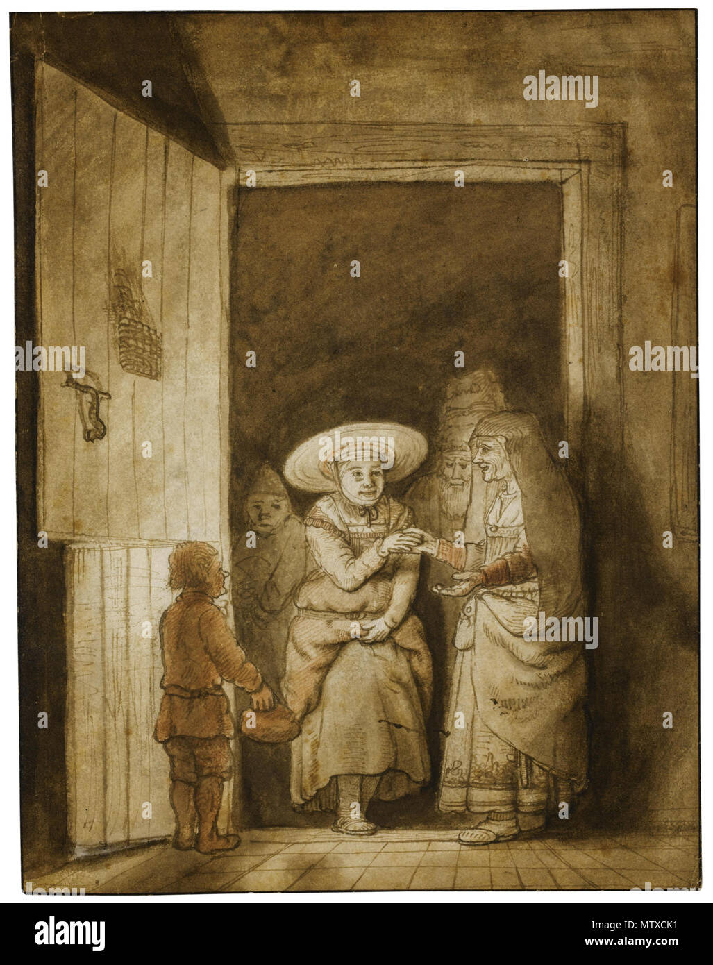 . Samuel van Hoogstraten der Visitation Abmessungen: 230 von 178 mm Medium: Stift und Tinte braun mit braun und rot Waschen in brauner Tinte Rahmung Linien' Herkunft Schneider Collection, 1876 (nach Sumowski); M.A. Marmontel, seinem Verkauf, Paris, 25.-26. Januar 1883, Lot 245 (Rembrandt); Verkauf, Paris, 28.-29. März 1898, Los 54; Professor E. Perman, Stockholm, von dort durch Abstieg für den gegenwärtigen Eigentümer [1] 540 Samuel van Hoogstraten der Visitation Stockfoto