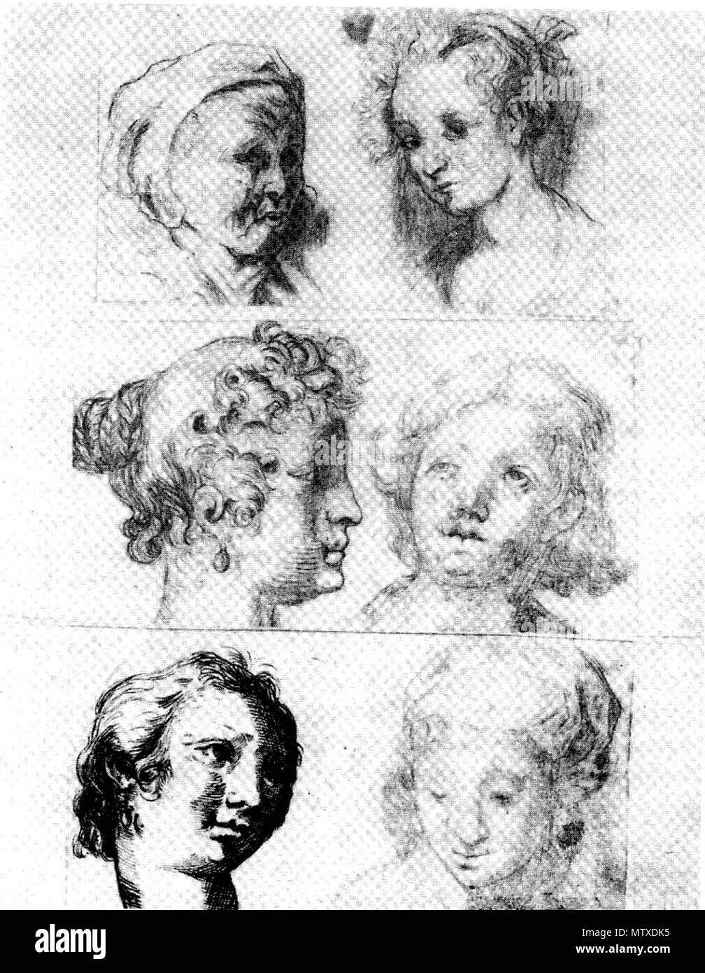 . Kopfstudien / Grafiken und Gemälden. um 1690. Susanna Maria Sandrart 541 Sandrart Susanna Maria Studien Stockfoto