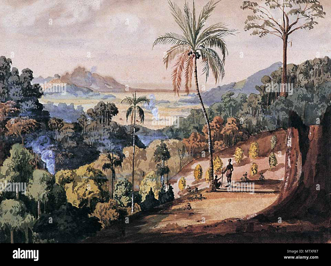 . Englisch: Quelle: Http://www.penangmuseum.gov.my/museum/sites/default/files/portfolio images/537.jpg Titel: südlichen Ebenen, Pinang aus dem großen Baum Pass Media: Aquarell Breite: 320 mm (13") Höhe: 233 mm (9.2 in) Jahr der Gründung: 1848 Modus des Erwerbs: von Dr. John Hall Jones vorgestellt. (Neuseeland, 1987). 1848. Penang State Museum und Kunstgalerie 475 Penang Museum historische Gemälde 537 Stockfoto