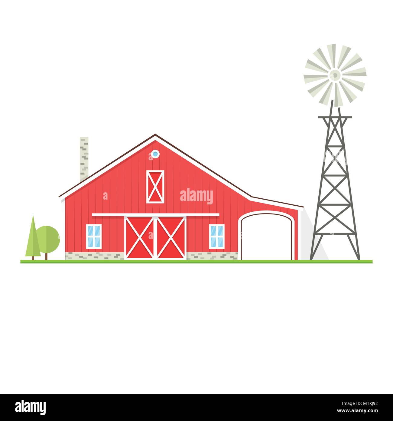 American Farm Symbol im flachen Stil. Für web design und Application Interface, auch nützlich für Infografiken. Vector Illustration. Bauernhof mit alten Win Stock Vektor